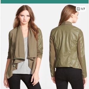 BLANK NYC Drape Jacket Faux Vegan Leather Olive Green asymmetrical zip S NWT